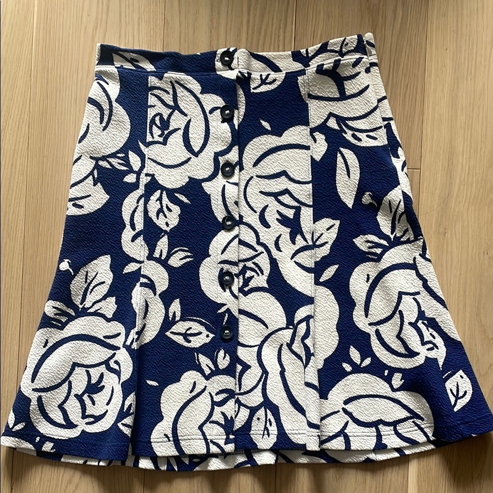 Maeve by Anthropologie Floral Button-Up Skirt - Blue and White